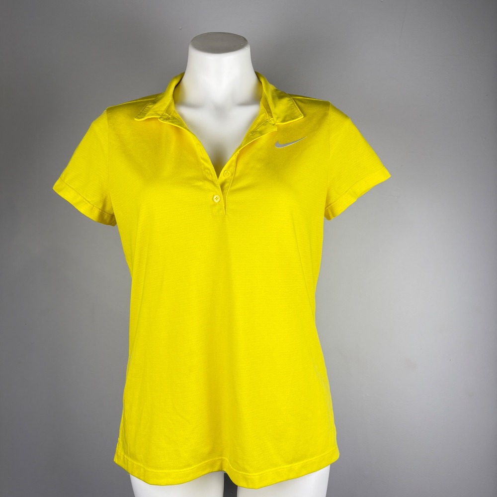 Nike Golf Dri-FIT Polo Shirt Womens Large Yellow Short Sleeve Athletic Top